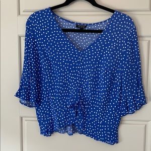 TopShop blue and white polka dot top